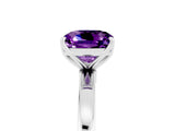 White gold Cushion Cut Amethyst Solitaire Ring with Thin Band and Prong Setting_17