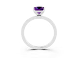 White gold Cushion Cut Amethyst Solitaire Ring with Thin Band and Prong Setting_39