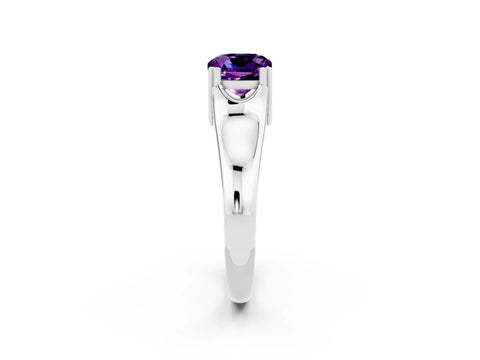 White gold Cushion Cut Amethyst Solitaire Ring with Wide Band and Prong Setting_2
