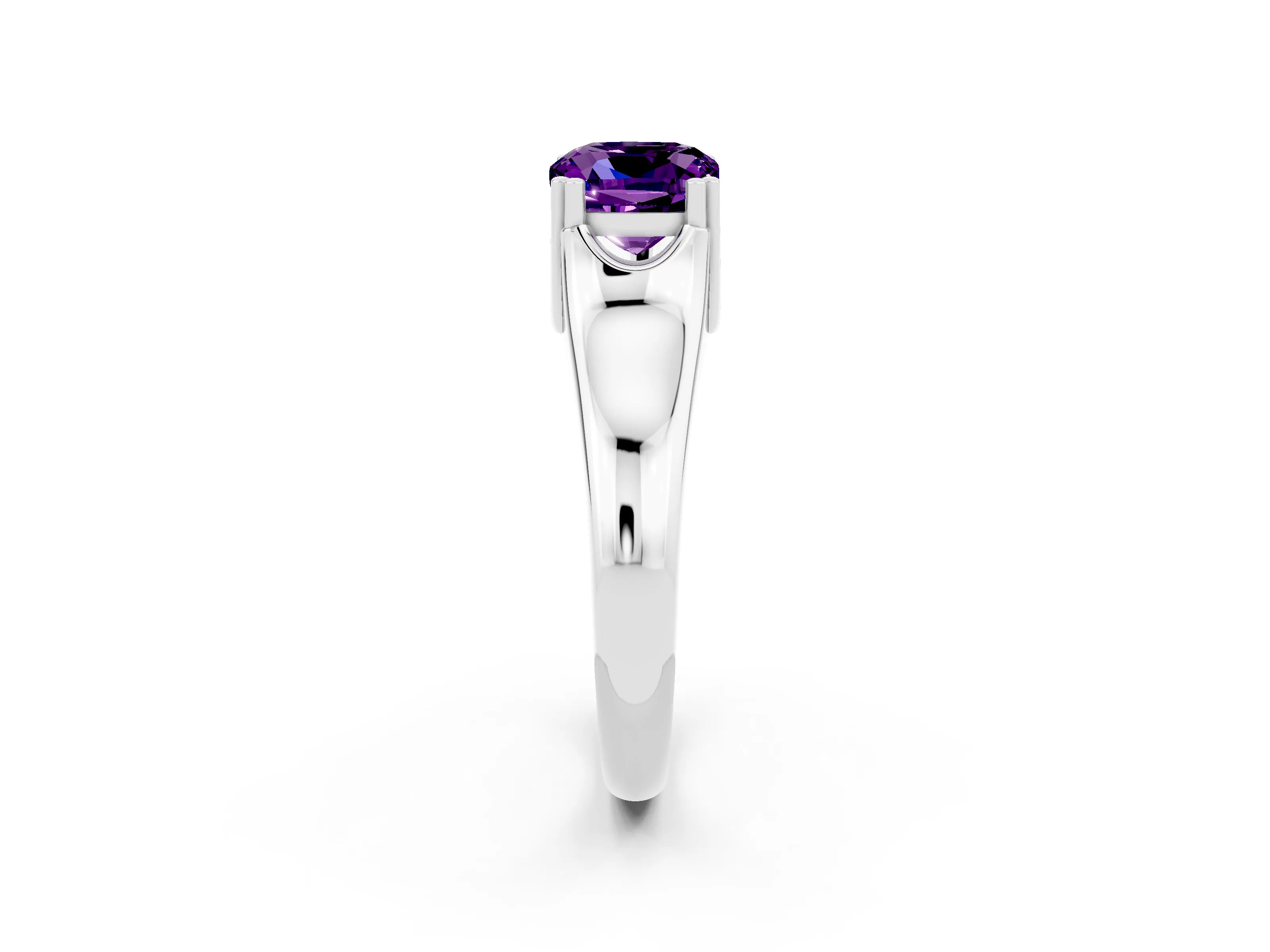 White gold Cushion Cut Amethyst Solitaire Ring with Wide Band and Prong Setting_2