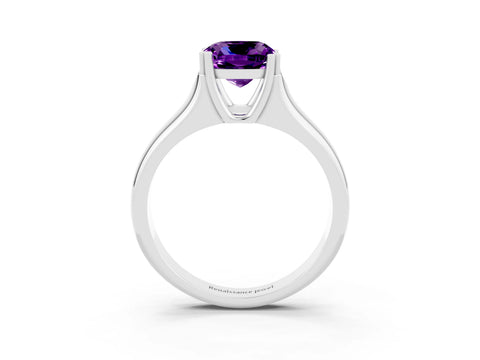 White gold Cushion Cut Amethyst Solitaire Ring with Wide Band and Prong Setting_3