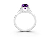White gold Cushion Cut Amethyst Solitaire Ring with Wide Band and Prong Setting_3