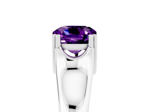 White gold Cushion Cut Amethyst Solitaire Ring with Wide Band and Prong Setting_5