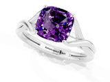 White gold Cushion Cut Amethyst Solitaire Twist Band Prong Setting Ring_85