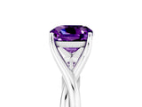 White gold Cushion Cut Amethyst Solitaire Twist Band Prong Setting Ring_89
