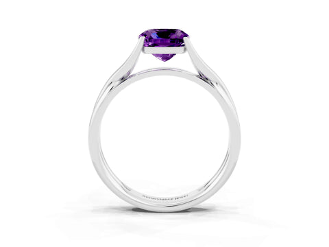 White gold Cushion Cut Amethyst Solitaire Twist Band Prong Setting Ring_89