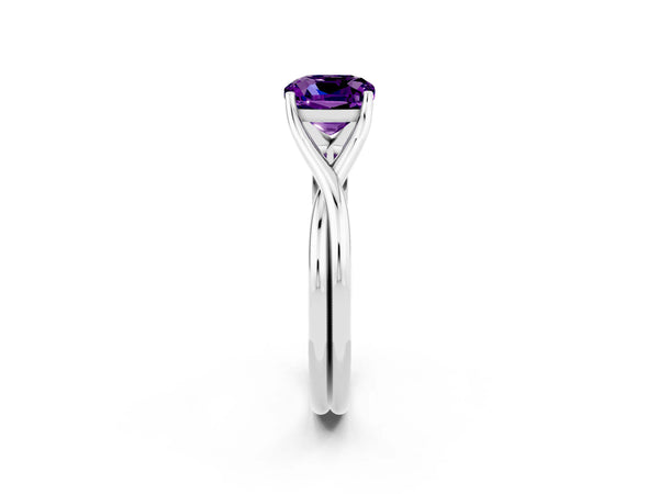 Platinum Cushion Cut Amethyst Solitaire Twist Band Prong Setting Ring