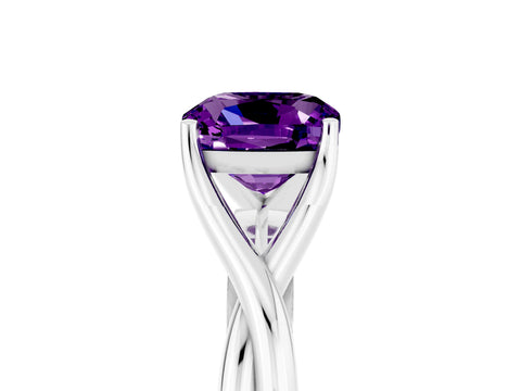 White gold Cushion Cut Amethyst Solitaire Twist Band Prong Setting Ring_99