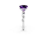 White gold Cushion Cut Amethyst Solitaire Twisted Band with Round  Accents and Prong Setting_14