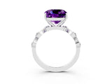 White gold Cushion Cut Amethyst Solitaire Twisted Band with Round  Accents and Prong Setting_15