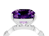 White gold Cushion Cut Amethyst Solitaire Twisted Band with Round  Accents and Prong Setting_16