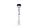 White gold Cushion Cut Amethyst Solitaire with Side Baguettes and Channel Set Band_2