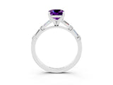 White gold Cushion Cut Amethyst Solitaire with Side Baguettes and Channel Set Band_3