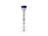White gold Cushion Cut Amethyst Solitaire with Side Stones, Pave Band, Four-Prong Setting_38