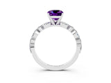 White gold Cushion Cut Amethyst Solitaire with Side Stones on a Pavé Band and Four-Prong Setting_3