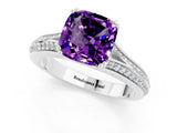 White gold Cushion Cut Amethyst Split Shank Engagement Ring with Pavé Band_1