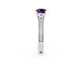 White gold Cushion Cut Amethyst Split Shank Engagement Ring with Pavé Band_2