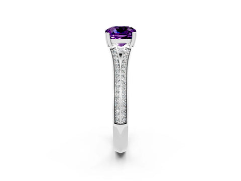White gold Cushion Cut Amethyst Split Shank Engagement Ring with Pavé Band_2