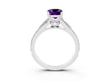 White gold Cushion Cut Amethyst Split Shank Engagement Ring with Pavé Band_3