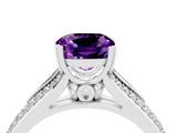 White gold Cushion Cut Amethyst Split Shank Engagement Ring with Pavé Band_4