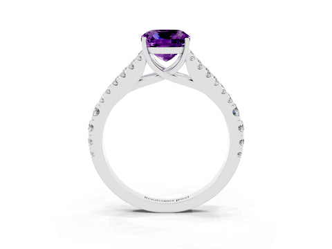 White gold Cushion Cut Amethyst Split Shank Pavé Engagement Ring with Four-Prong Setting_15