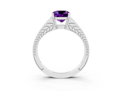 White gold Cushion Cut Amethyst Split Shank Ring with Pavé Band and Four-Prong Setting_3