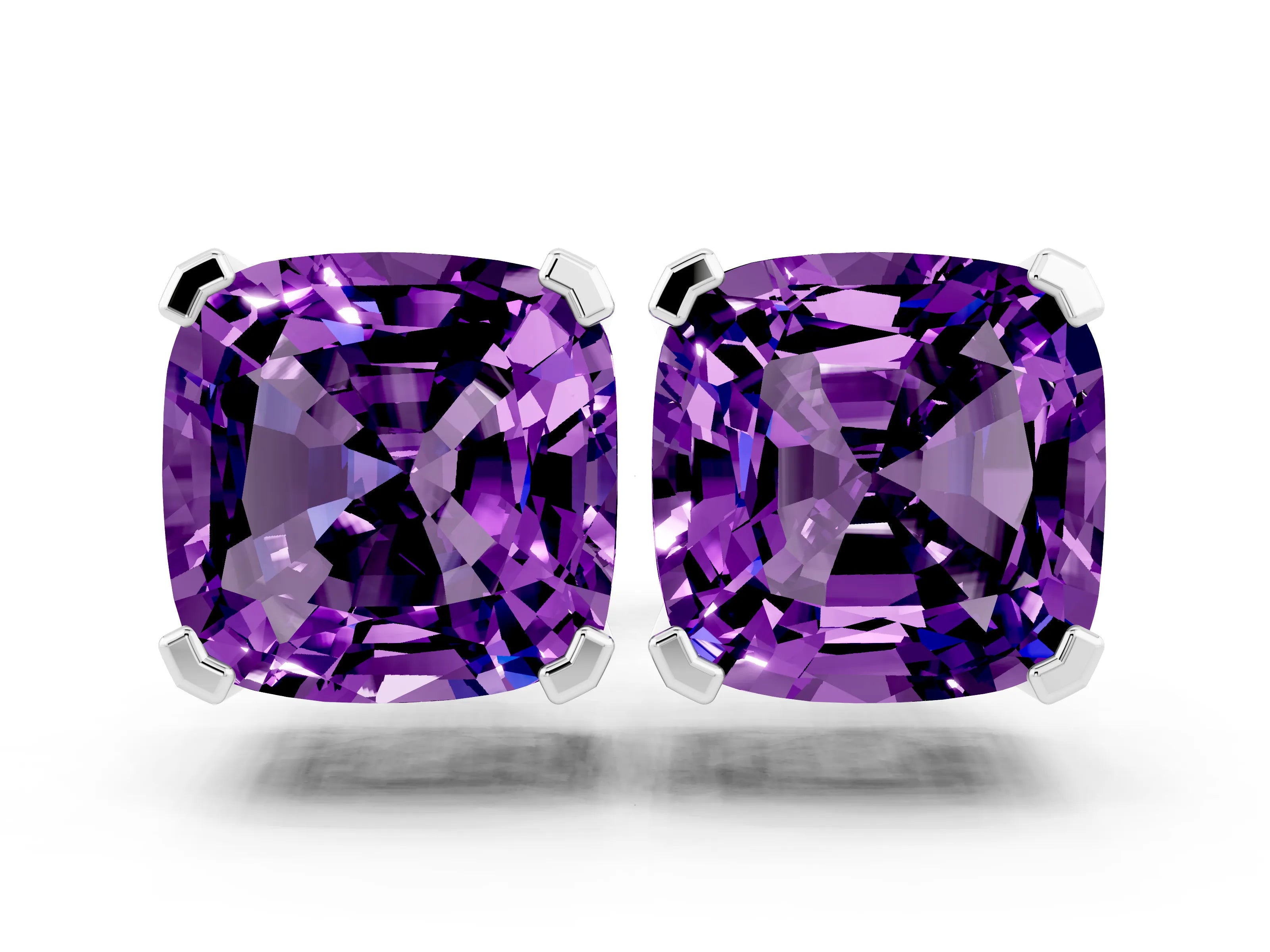 White gold Cushion Cut Amethyst Stud Earrings_18