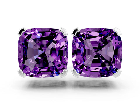 White gold Cushion Cut Amethyst Stud Earrings_18