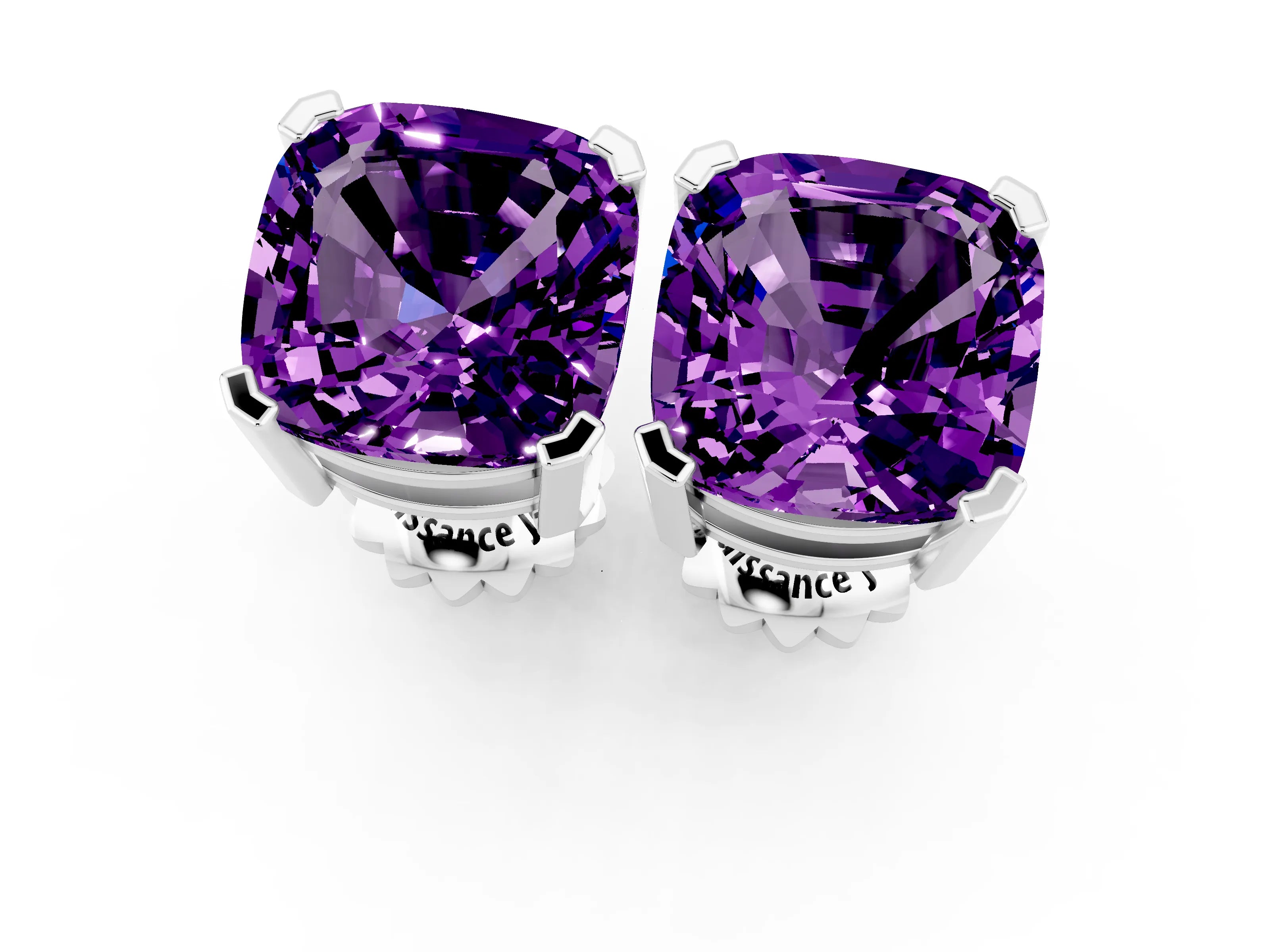 White gold Cushion Cut Amethyst Stud Earrings_19