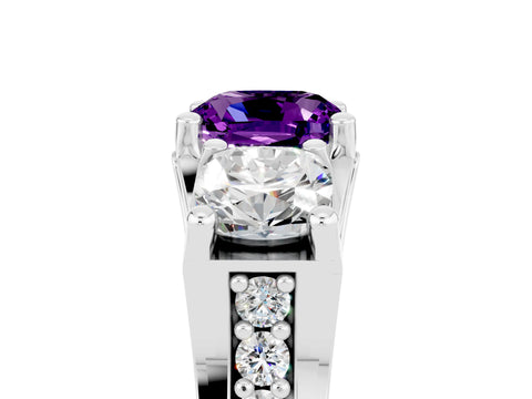 White gold Cushion Cut Amethyst Three-Stone Ring with Channel Set Band and Four-Prong Setting_5