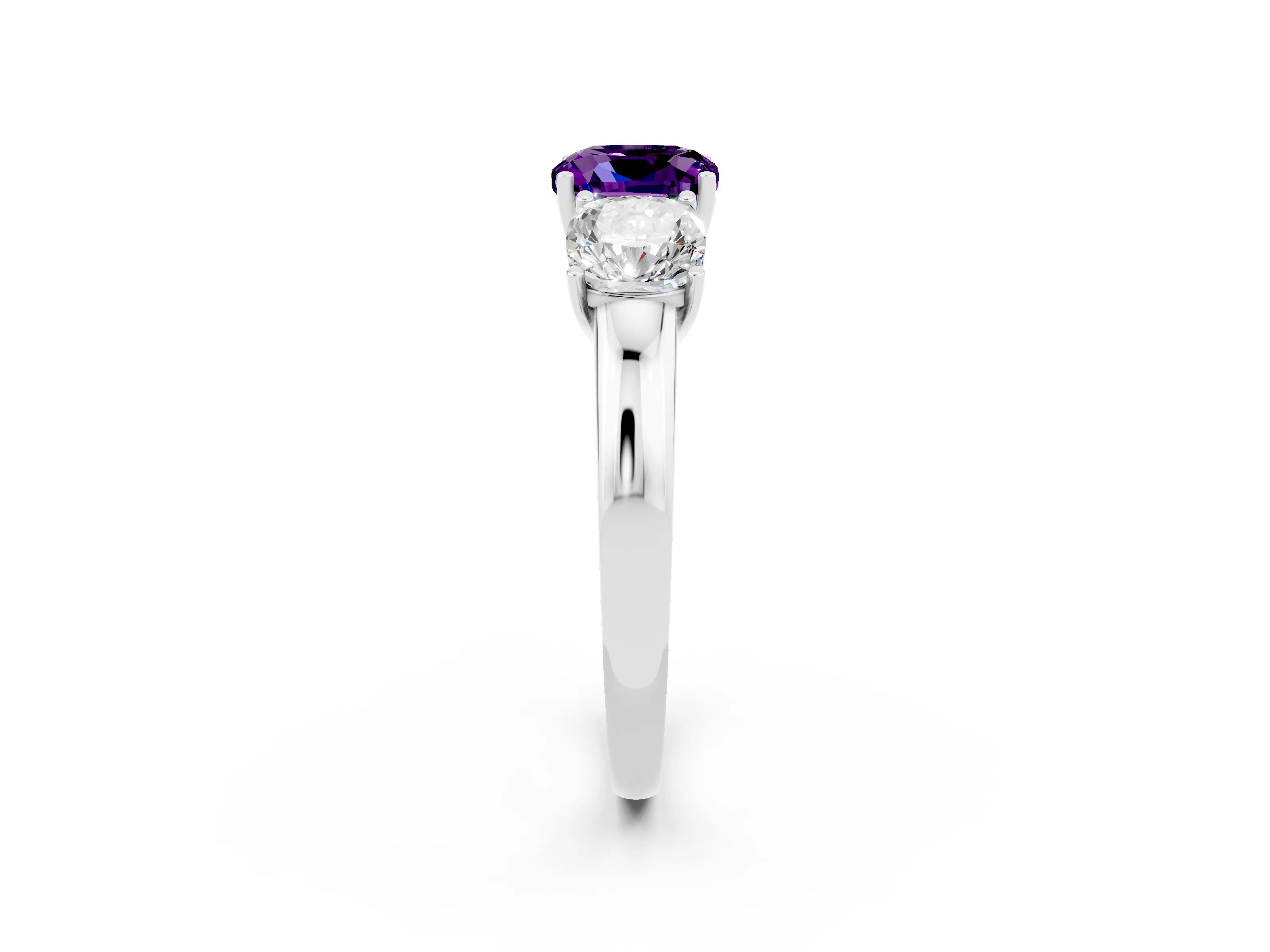 White gold Cushion Cut Amethyst Three-Stone Ring with Four-Prong Setting and Classic Band_2