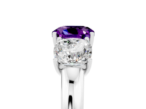White gold Cushion Cut Amethyst Three-Stone Ring with Four-Prong Setting and Classic Band_5