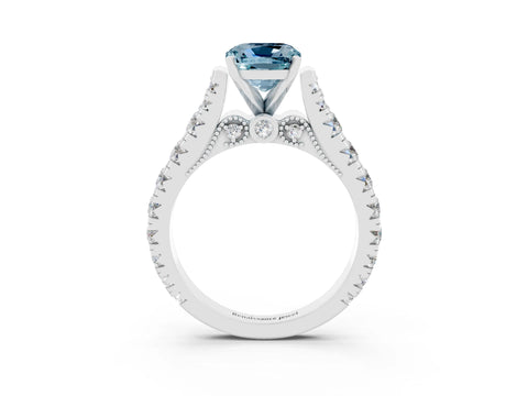 White gold Cushion Cut Aquamarine Classic Solitaire Ring with Pavé Band and Four-Prong Setting_3