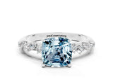 White gold Cushion Cut Aquamarine Cluster Side Stone Solitaire Ring with Prong Setting_24