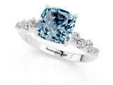 White gold Cushion Cut Aquamarine Cluster Side Stone Solitaire Ring with Prong Setting_25