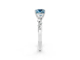White gold Cushion Cut Aquamarine Cluster Side Stone Solitaire Ring with Prong Setting_26