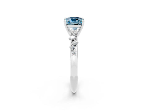 White gold Cushion Cut Aquamarine Cluster Side Stone Solitaire Ring with Prong Setting_26