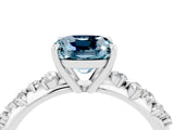 White gold Cushion Cut Aquamarine Cluster Side Stone Solitaire Ring with Prong Setting_28
