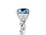 White gold Cushion Cut Aquamarine Cluster Side Stone Solitaire Ring with Prong Setting_29
