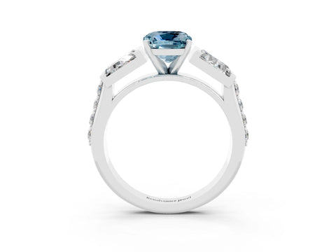 White gold Cushion Cut Aquamarine Engagement Ring with Baguette Side Stones and Channel Set Band_3