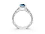 White gold Cushion Cut Aquamarine Engagement Ring with Milgrain Channel Set Band and Prong Setting_3