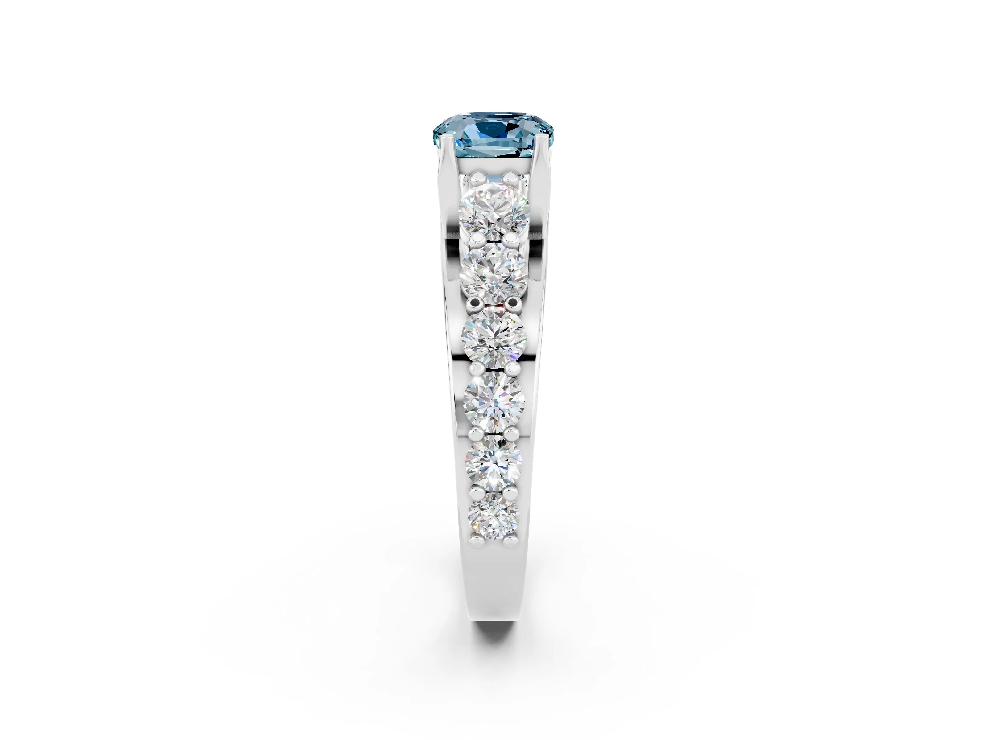 White gold Cushion Cut Aquamarine Engagement Ring with Pavé Band and Four-Prong Setting_2