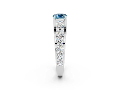 White gold Cushion Cut Aquamarine Engagement Ring with Pavé Band and Four-Prong Setting_2