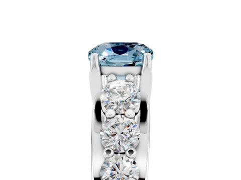 White gold Cushion Cut Aquamarine Engagement Ring with Pavé Band and Four-Prong Setting_5