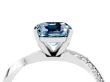 White gold Cushion Cut Aquamarine Engagement Ring with Side Stone Accents and Four-Prong Setting_100