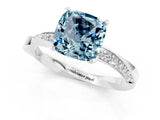 White gold Cushion Cut Aquamarine Engagement Ring with Side Stone Accents and Four-Prong Setting_25