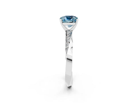 White gold Cushion Cut Aquamarine Engagement Ring with Side Stone Accents and Four-Prong Setting_29