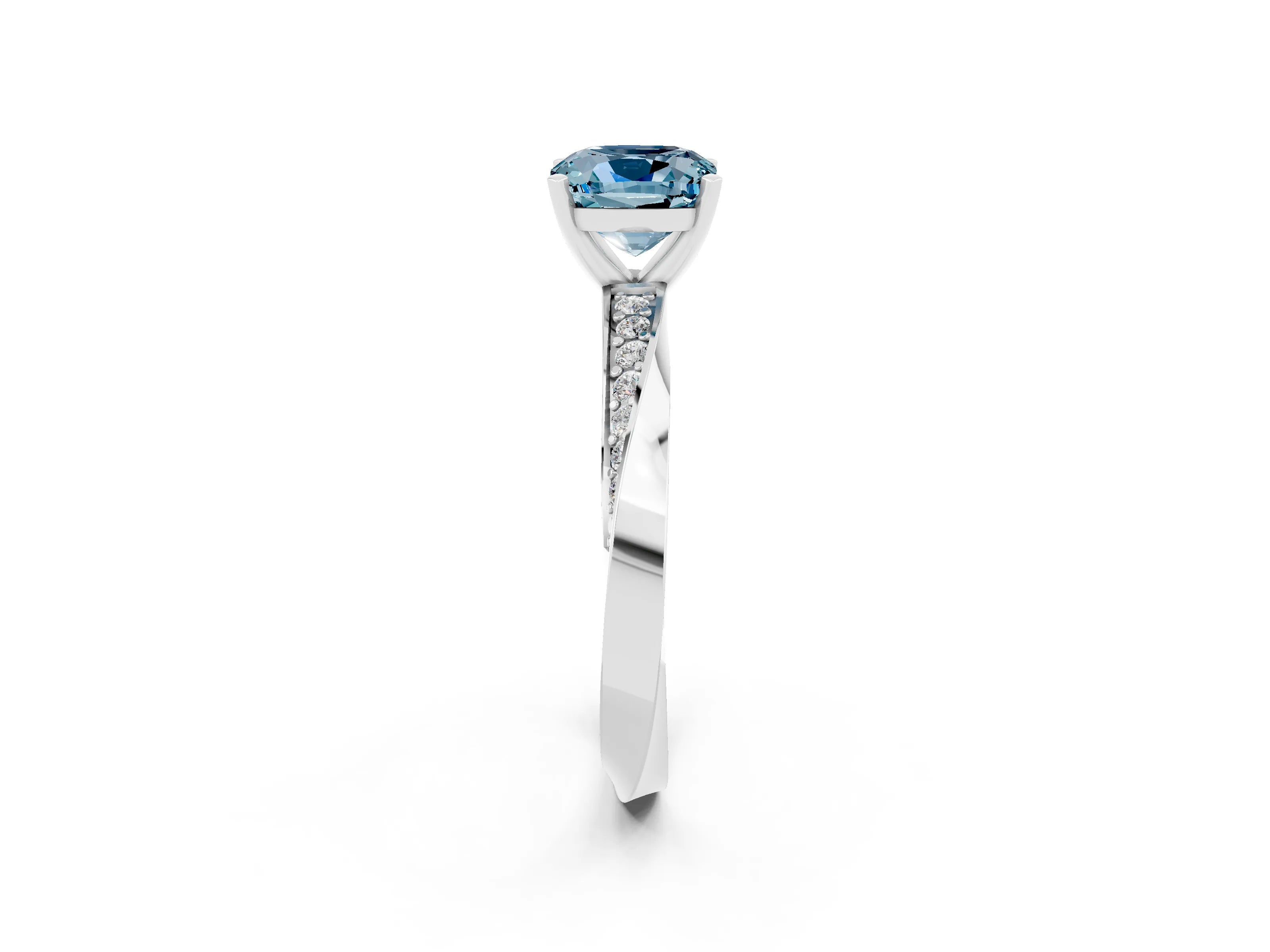 White gold Cushion Cut Aquamarine Engagement Ring with Side Stone Accents and Four-Prong Setting_29
