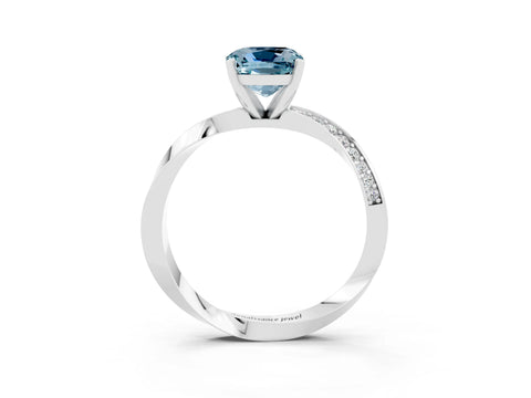 White gold Cushion Cut Aquamarine Engagement Ring with Side Stone Accents and Four-Prong Setting_30