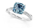 White gold Cushion Cut Aquamarine Engagement Ring with Side Stone Accents and Four-Prong Setting_97